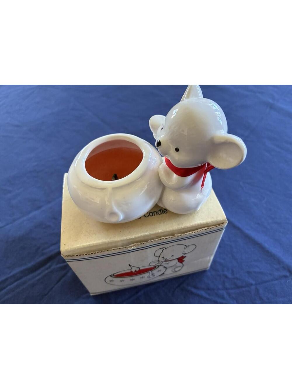 Applause Wintry White Animals on Parade Ceramic Votive Candle Original Box 1986